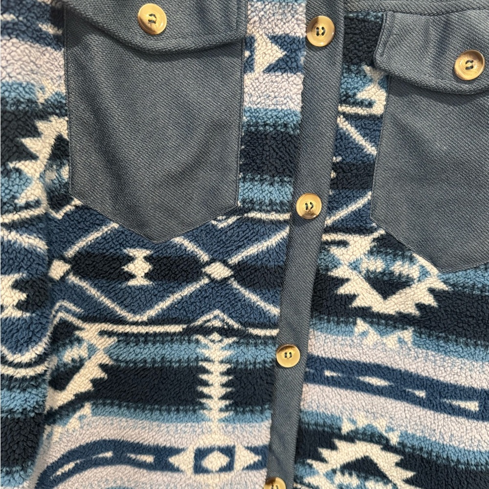 Blue Patterned Button-Up Shacket - Picture 2 of 4